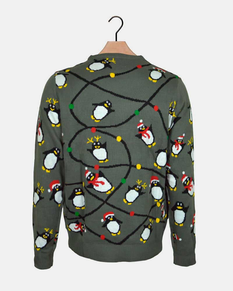 Pull de Noël pour Enfants Lumineux LED Gris avec Pingouins back