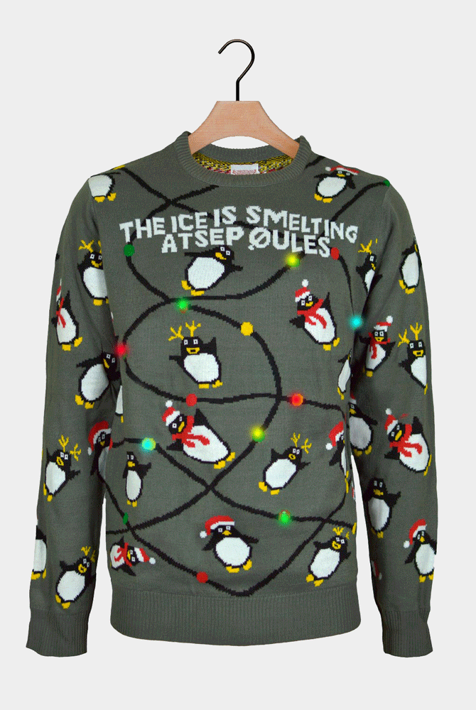 Pull de Noël pour Enfants Lumineux LED Gris avec Pingouins