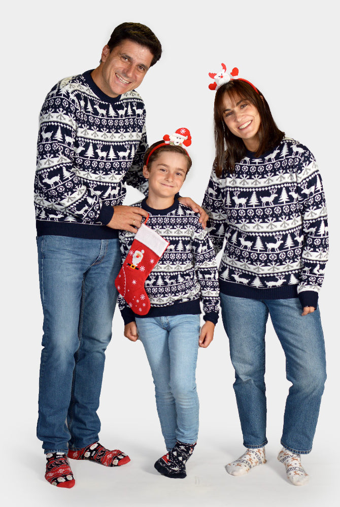 Pull de Noël pour Famille Bandes, Rennes et Sapins