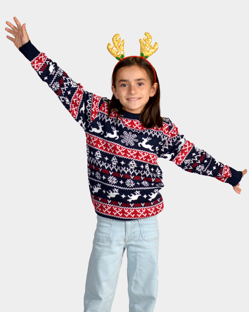 Pull de Noël pour Enfants Rennes et Motifs de Noël