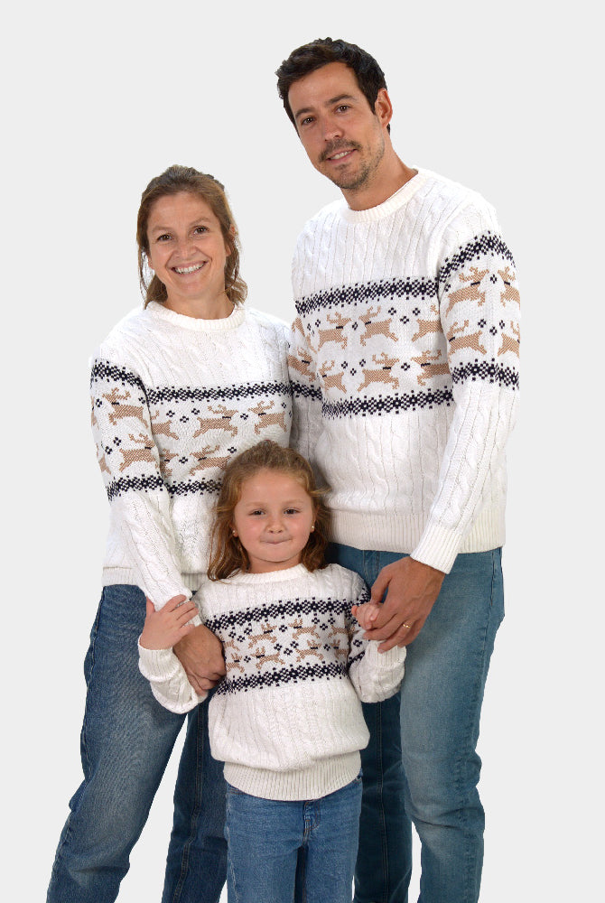 Pull de Noël pour Famille Blanc Chic Alaska