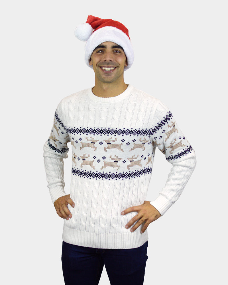 Pull de Noël pour Famille Blanc Chic Alaska homme