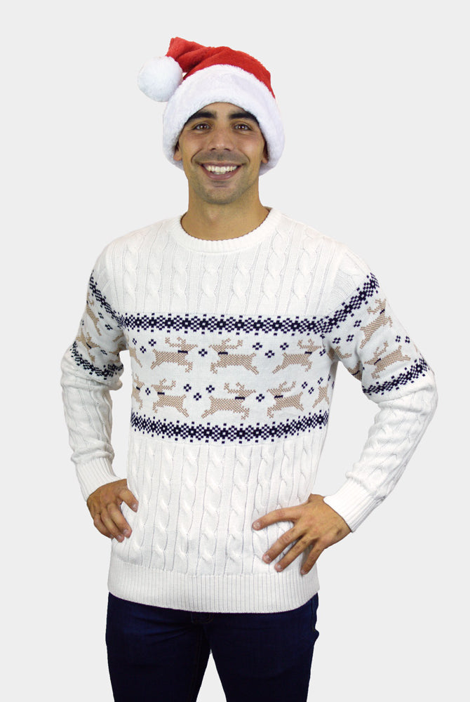 Pull de Noël pour Famille Blanc Chic Alaska homme