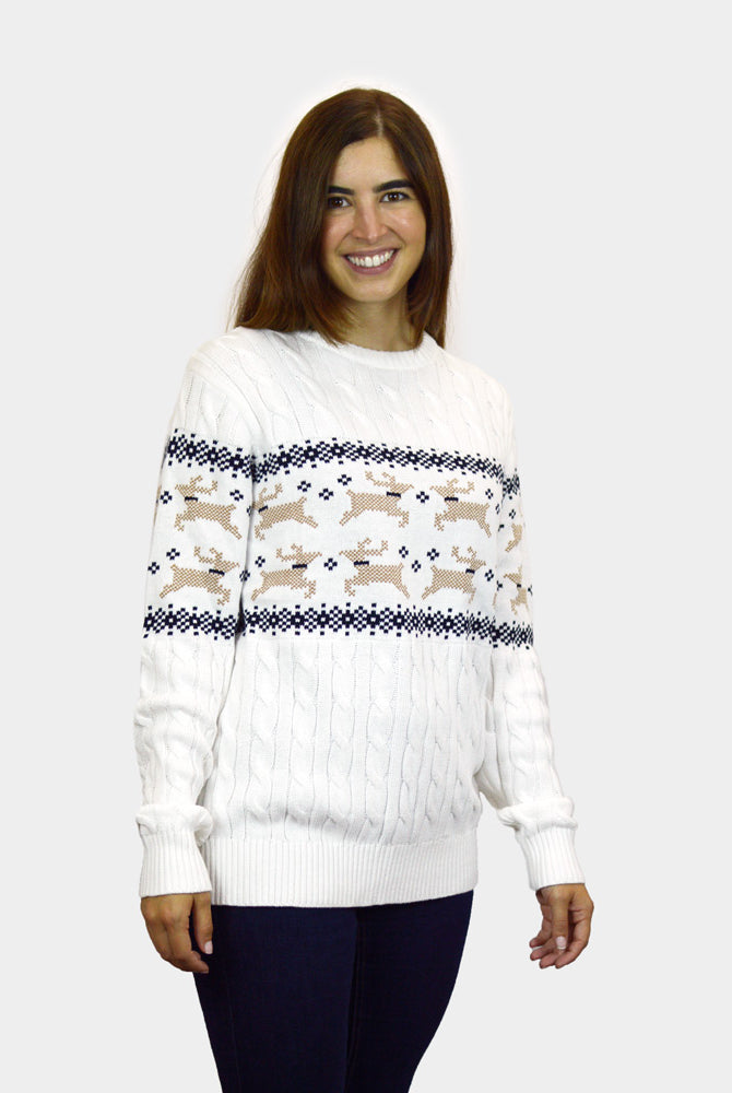 Pull de Noël pour Famille Blanc Chic Alaska femme