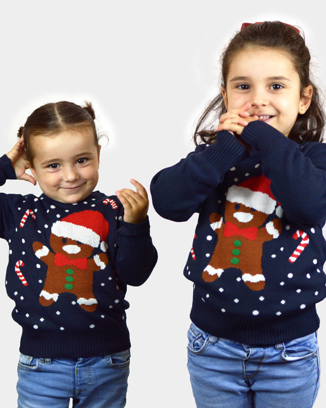Pull de Noël pour filles Bleu Gingerbread