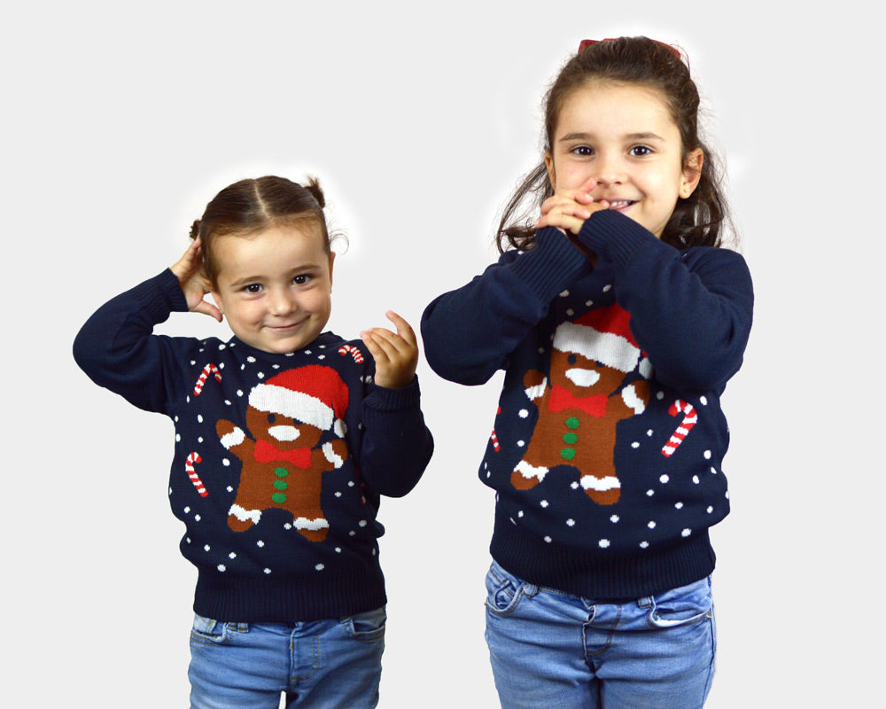 Pull de Noël pour filles Bleu Gingerbread