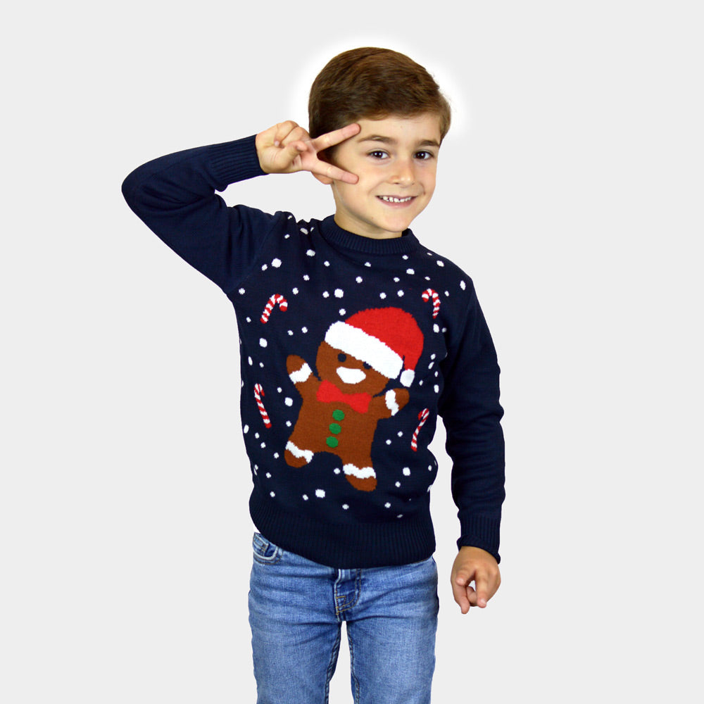 Pull de Noël pour Enfants Bleu Gingerbread