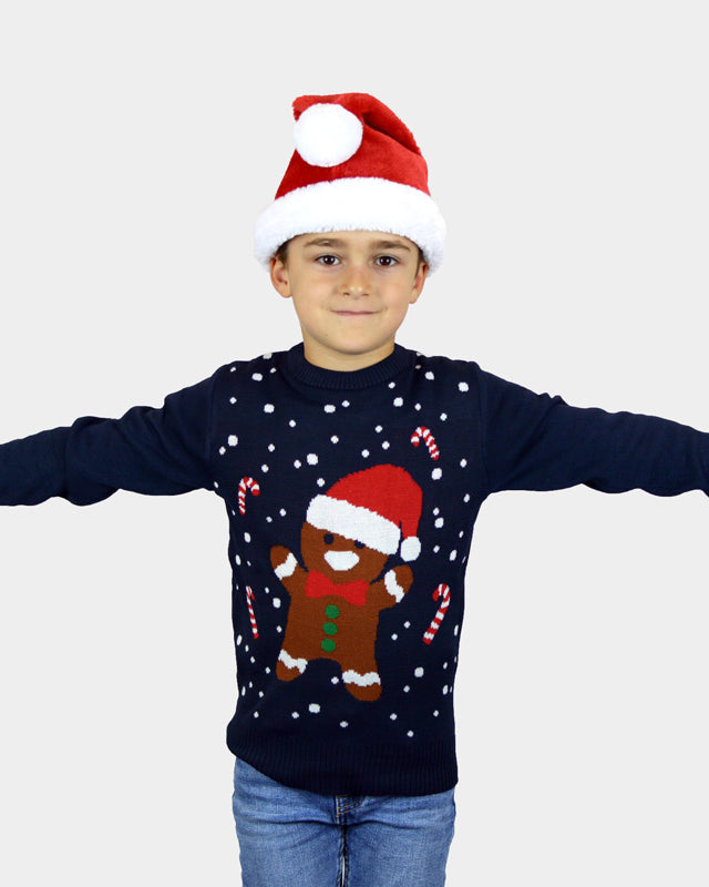 Pull de Noël pour Enfants Bleu Gingerbread et filles