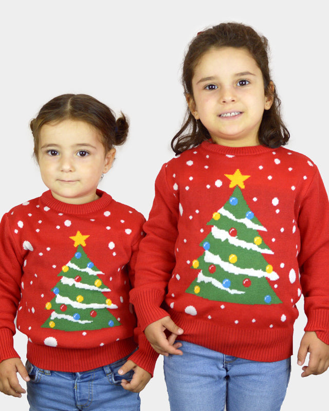 Pull de Noël pour filles Rouge Sapin de Noël
