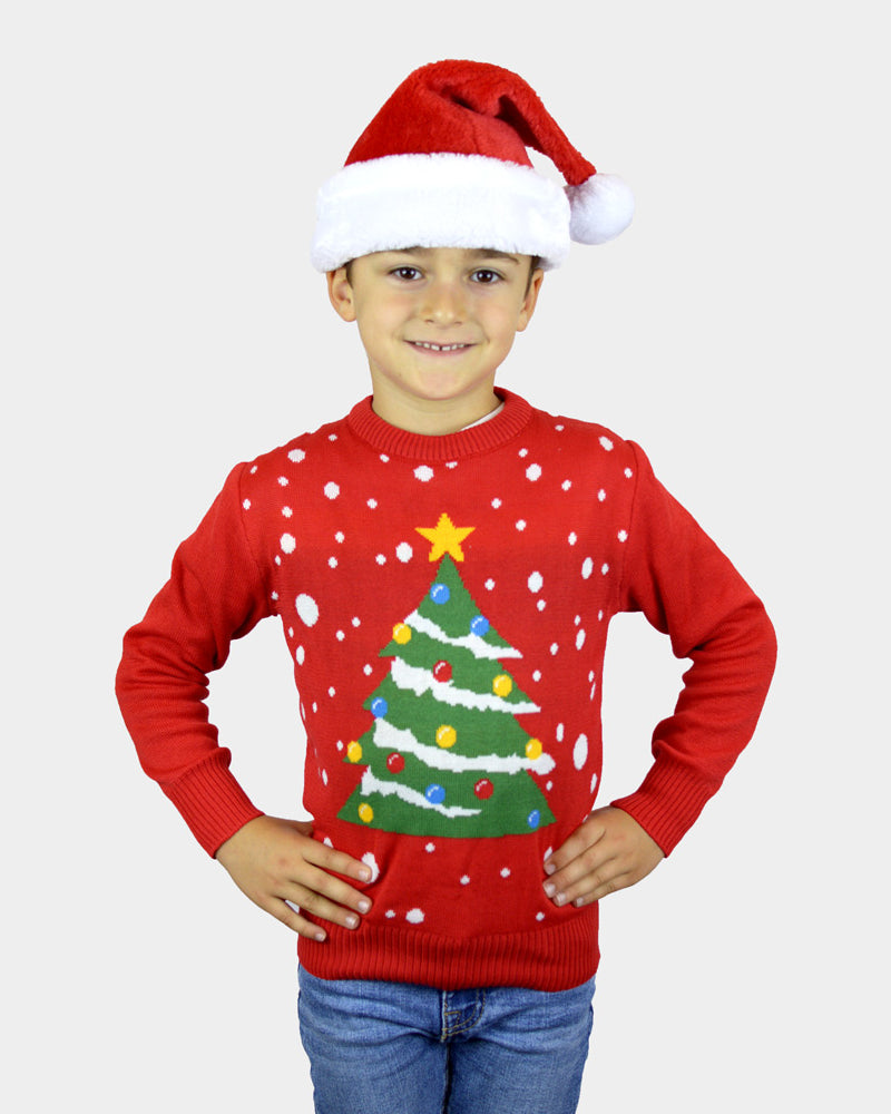Pull de Noël pour Enfants Rouge Sapin de Noël et filles