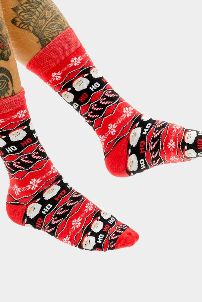 Chaussettes de Noël Unisexes Rouges Père Noël Ho Ho Ho homme et femme