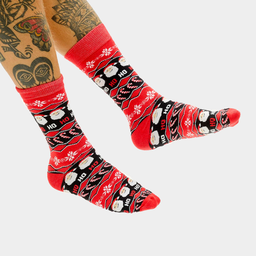 Chaussettes de Noël Unisexes Rouges Père Noël Ho Ho Ho homme et femme