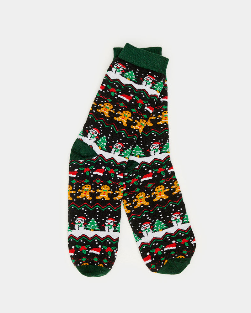 Chaussettes de Noël Unisexes Verts avec Gingerbread