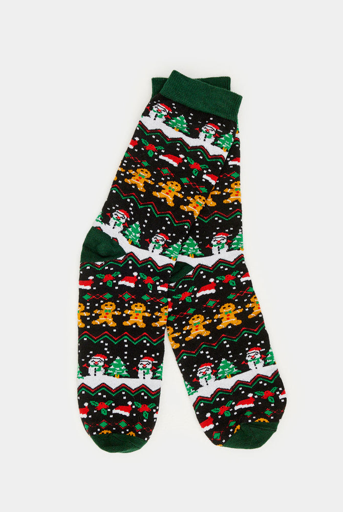 Chaussettes de Noël Unisexes Verts avec Gingerbread