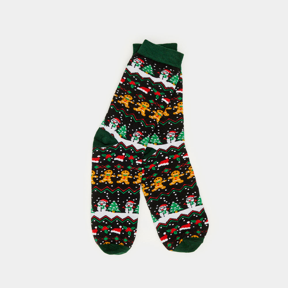Chaussettes de Noël Unisexes Verts avec Gingerbread
