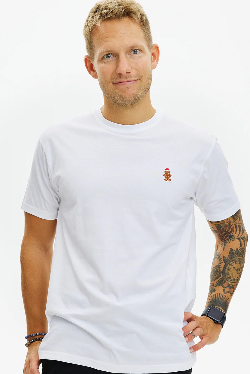 T-shirt de Noël pour Homme et Femme Bonshomme en pain d'épices Blanc