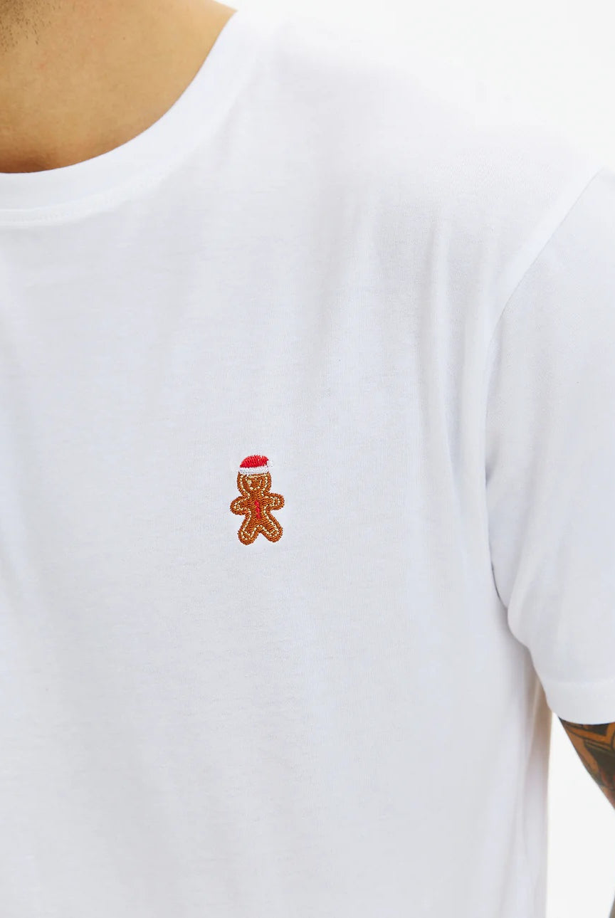 T-shirt de Noël Blanc pour Homme et Femme Bonshomme en pain d'épices