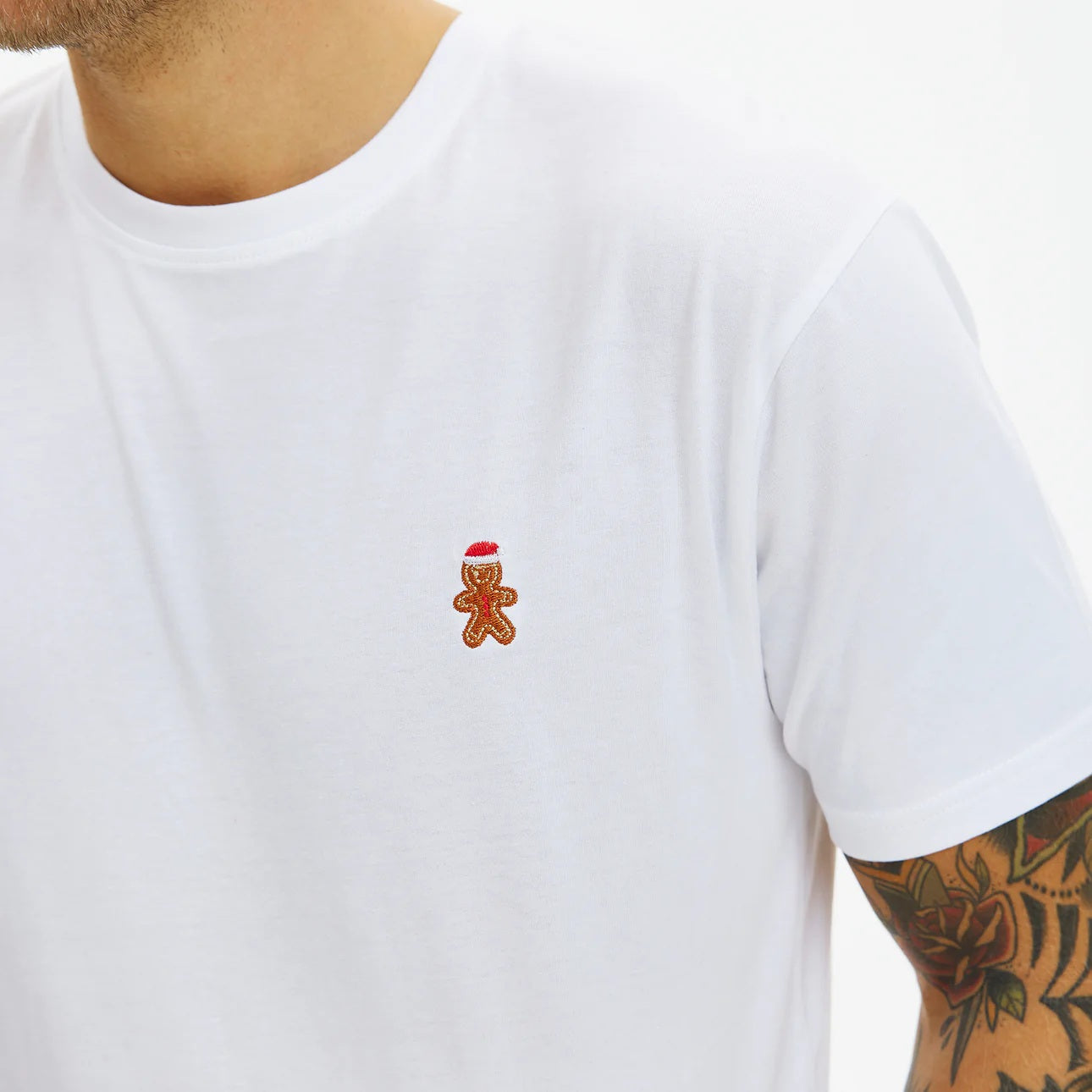 T-shirt de Noël Blanc pour Homme et Femme Bonshomme en pain d'épices