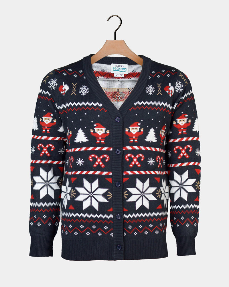 Cardigan Pull de Noël pour Femme Bleu avec Étoiles Polaires