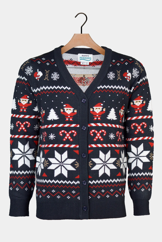 Cardigan Pull de Noël pour Homme Bleu avec Étoiles Polaires
