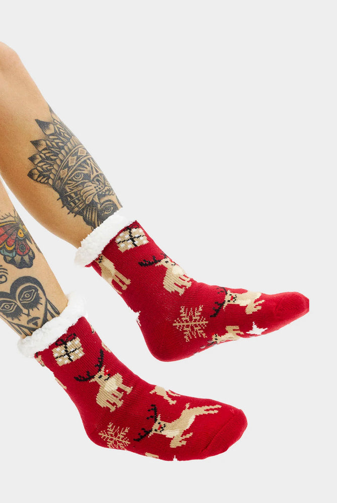 Chaussettes de Noël antidérapantes Renne et Cadeaux