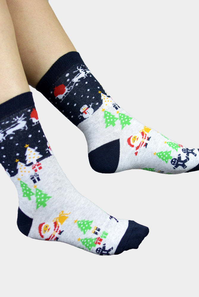 Chaussettes de Noël avec Bonhomme de neige et Sapins