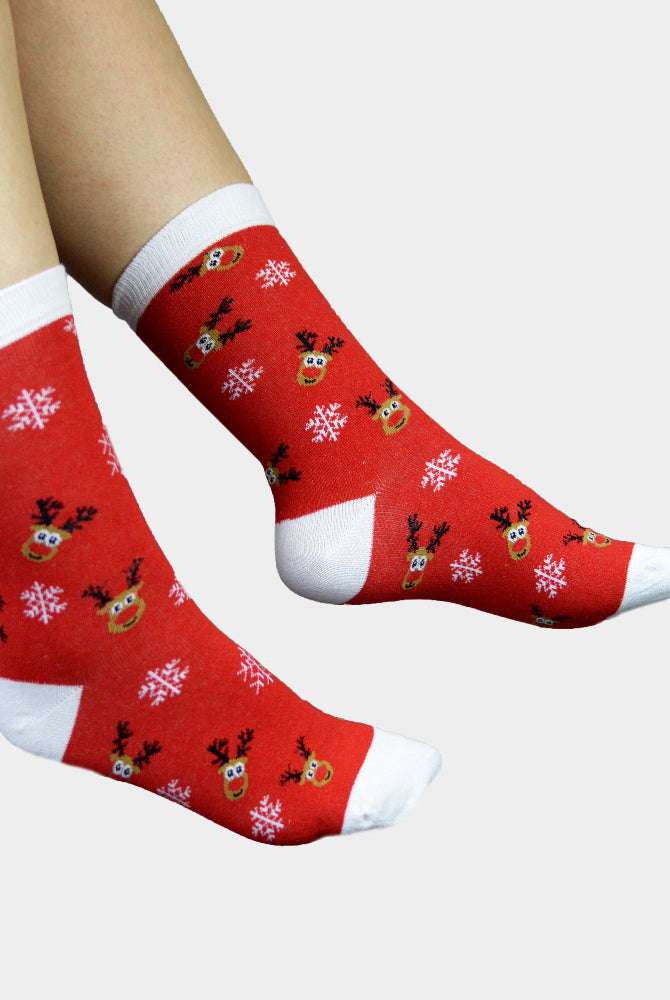 Chaussettes de Noël Rouges avec le Renne Rudolph