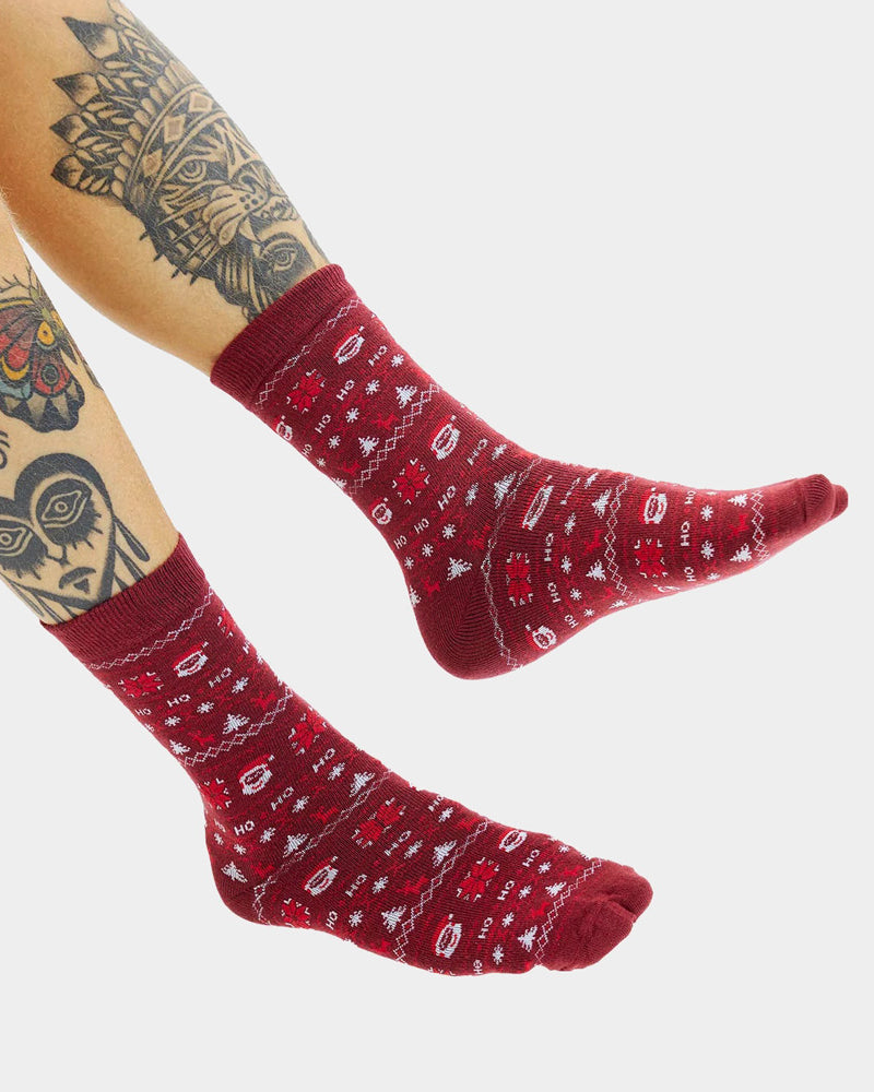 Chaussettes de Noël Unisexes Rouges Père Noël et Renne