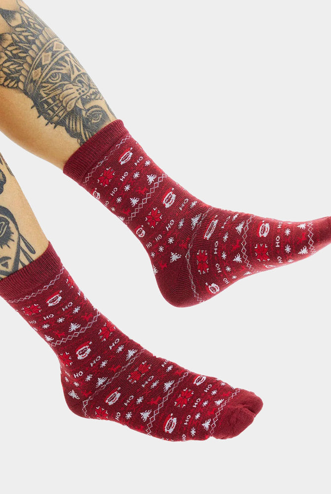 Chaussettes de Noël Unisexes Rouges Père Noël et Renne