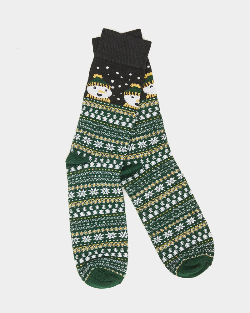 Chaussettes de Noël Unisexes Vertes avec Bonhomme de Neige