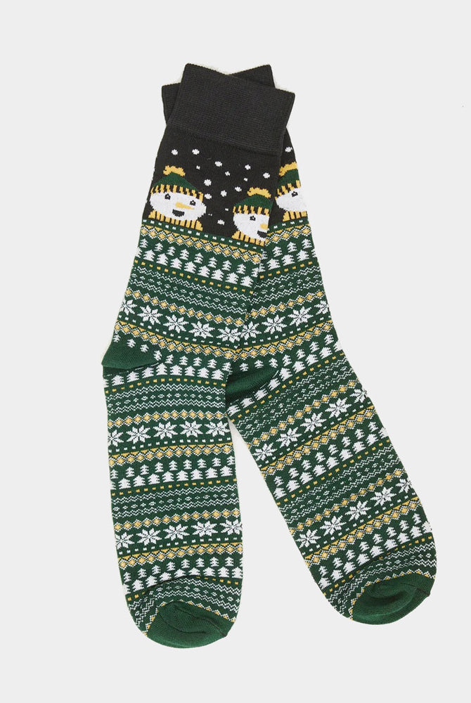 Chaussettes de Noël Unisexes Vertes avec Bonhomme de Neige