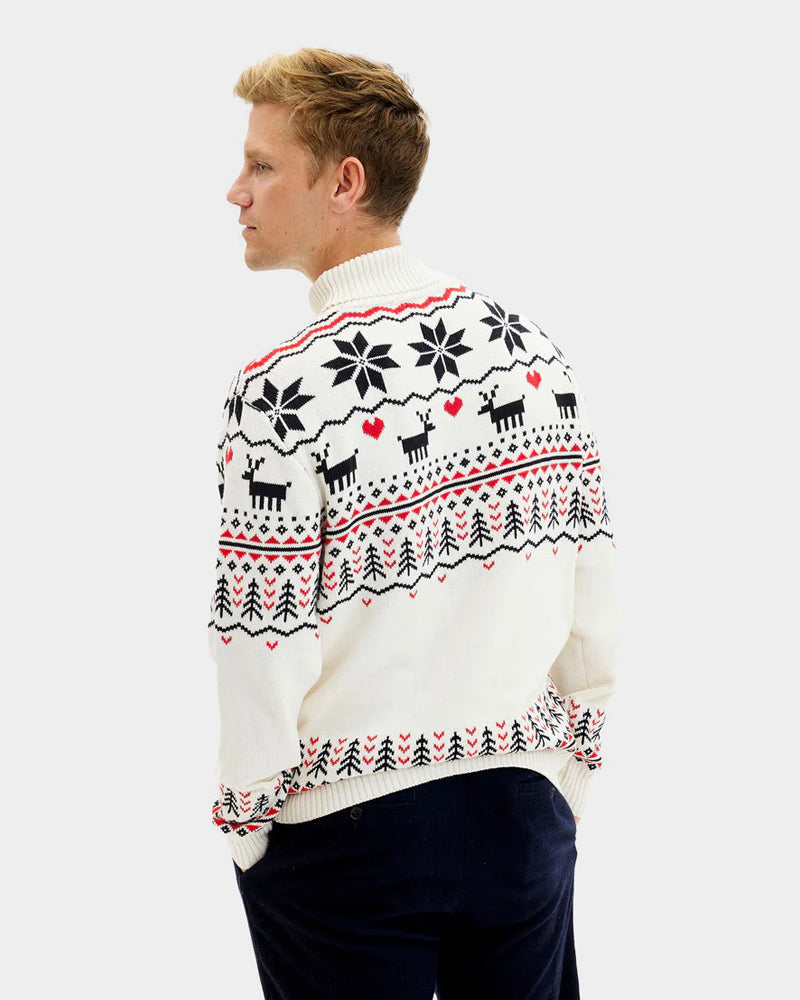 Coton Bio Pull de Noël pour Homme à Col Roulé Chic Beige