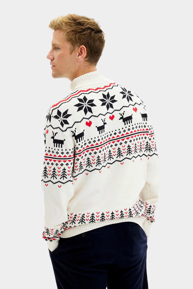 Coton Bio Pull de Noël pour Homme à Col Roulé Chic Beige