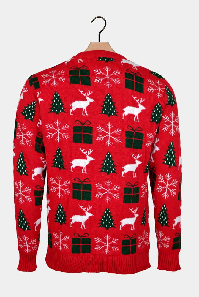Pull de Noël Couple Rouge Rennes, Cadeaux et Sapins