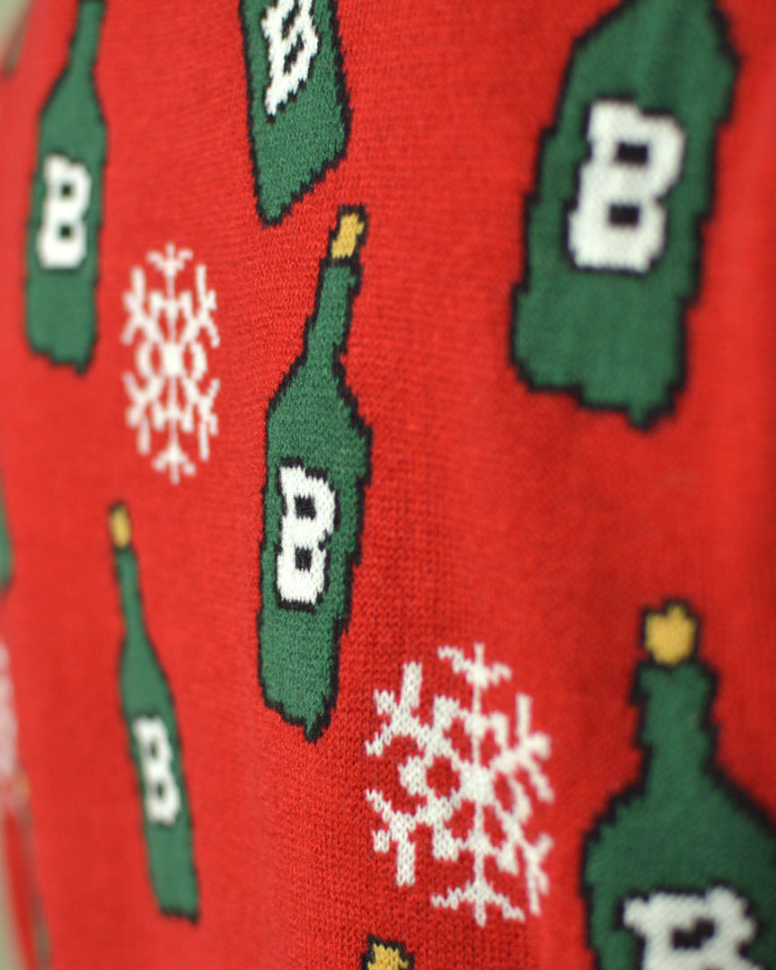 detail Pull de Noël pour Couple Renne avec Ouvreur de Bière