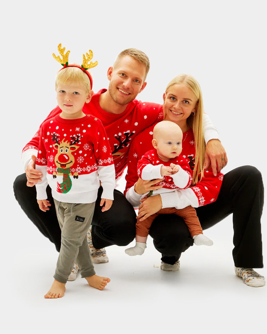 Pull de Noël pour Famille Renne avec Écharpe