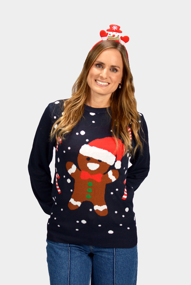 Bleu Gingerbread Pull de Noël pour Femme