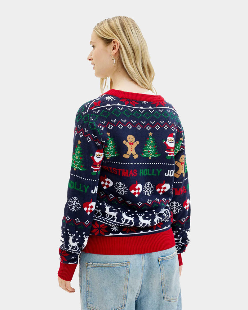 Pull de Noël Cardigan Femme Bleu Rouge