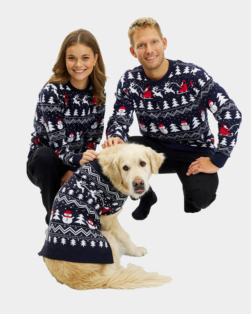 femme Pull de Noël pour Chien avec Sapins, Bonhommes de Neige et Père Noël