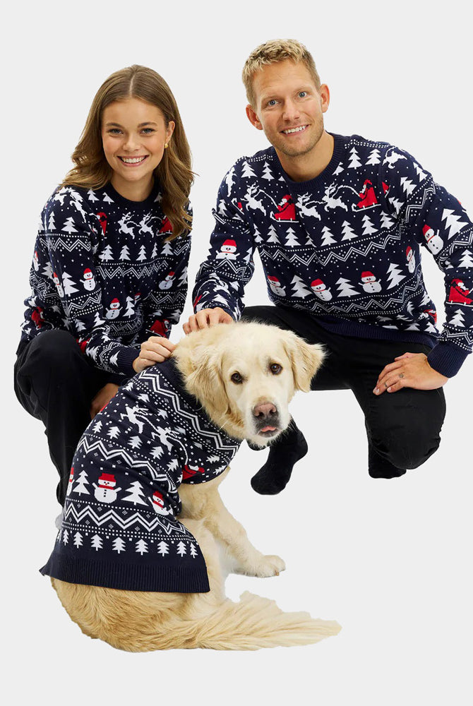 femme Pull de Noël pour Chien avec Sapins, Bonhommes de Neige et Père Noël