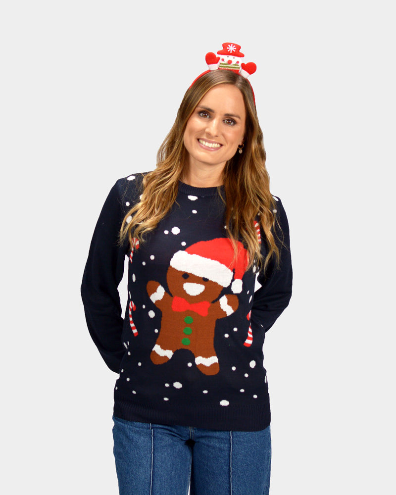 Femme Pull de Noël pour Couple Bleu Gingerbread