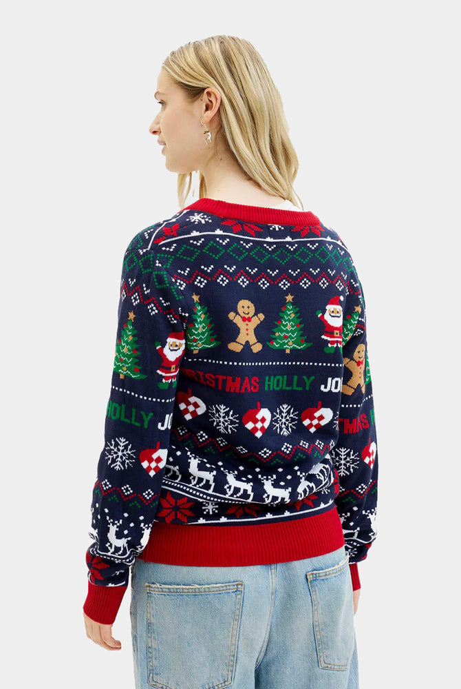 Femme Pull de Noël Cardigan pour Couple Bleu et Rouge