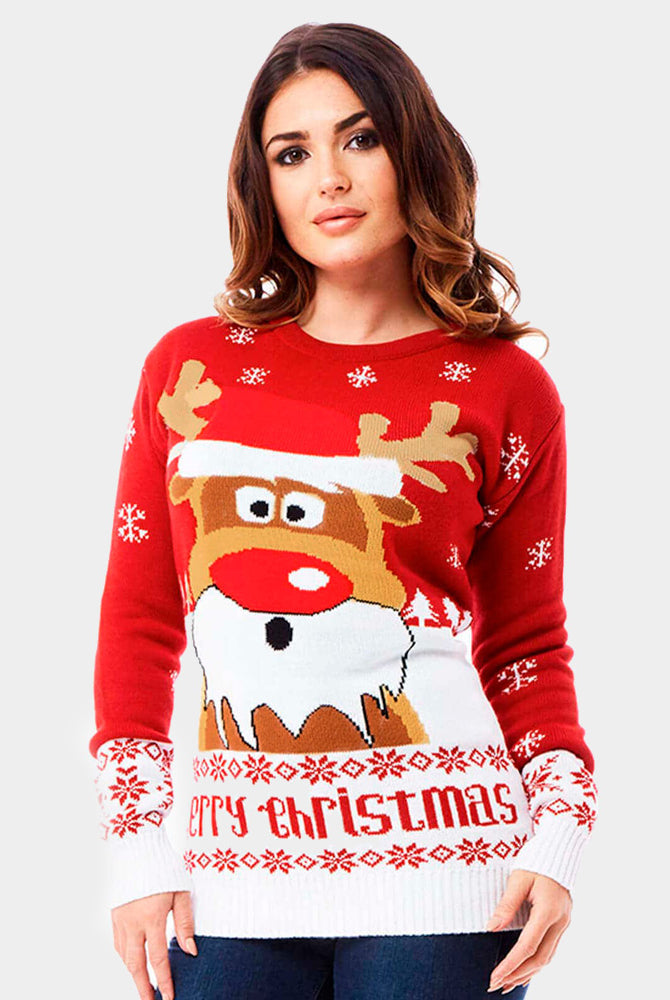 femme Pull de Noël pour Couple Rouge avec Rudolph le Renne