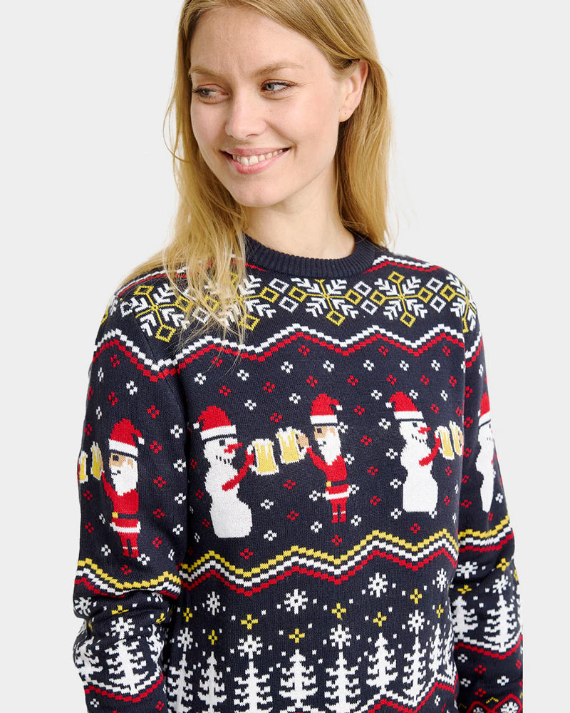 femme Pull de Noël pour Couple Toast Père Noël