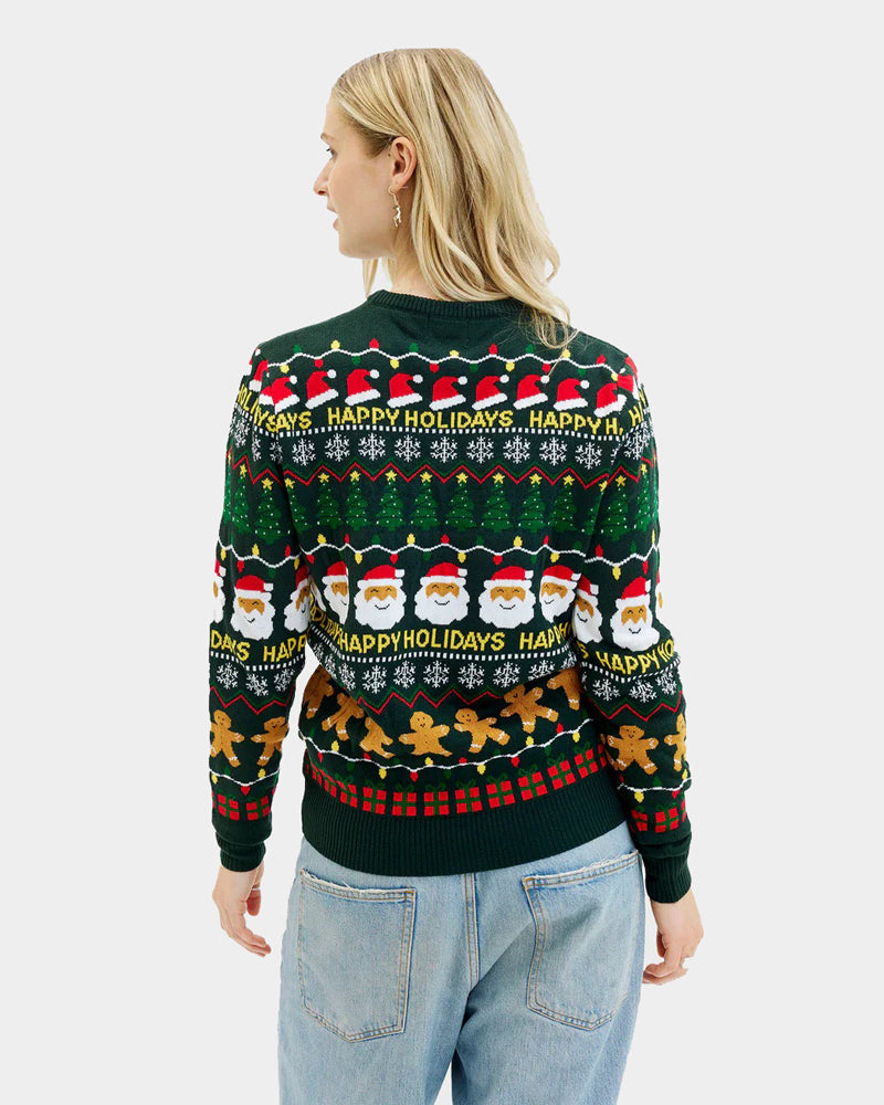 Happy Holidays Pull de Noël pour Femme Vert