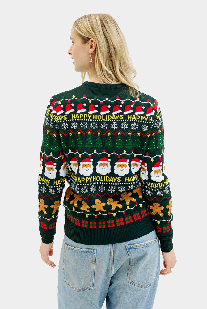 Happy Holidays Pull de Noël pour Femme Vert