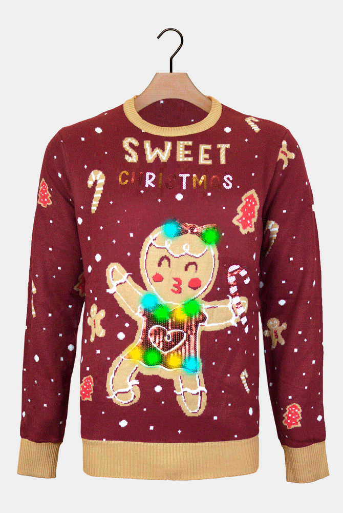 Ginger Cookie Pull de Noël pour Famille Lumineux LED Rouge