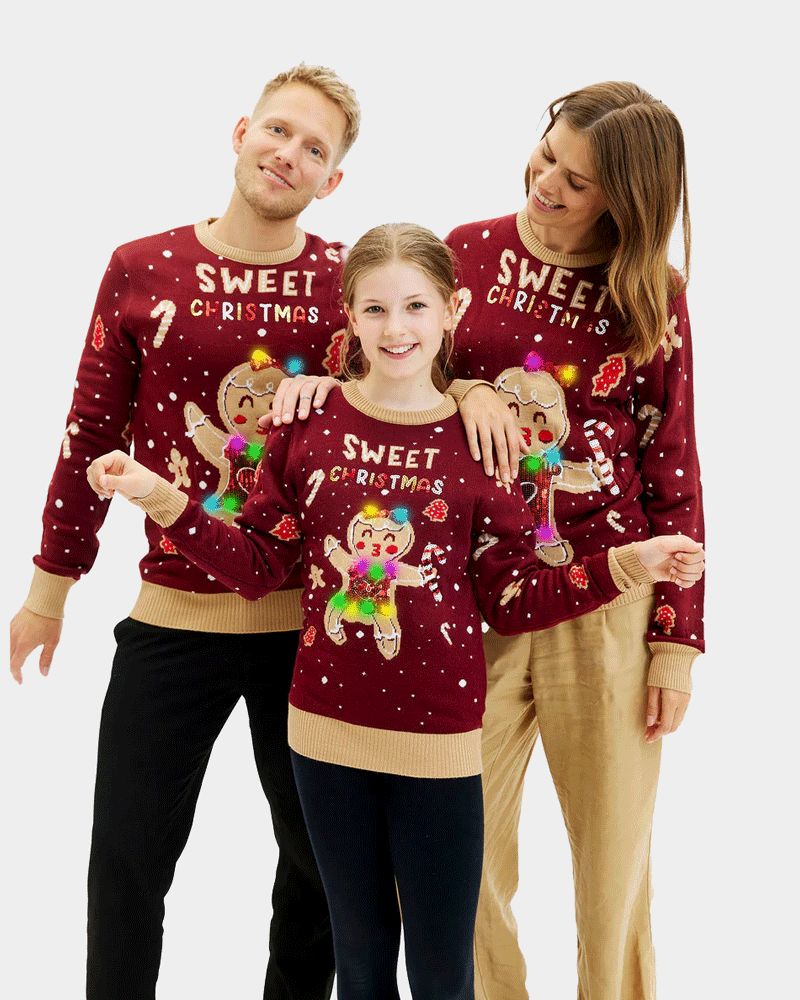 Ginger Cookie Pull de Noël pour Famille Lumineux LED Rouge