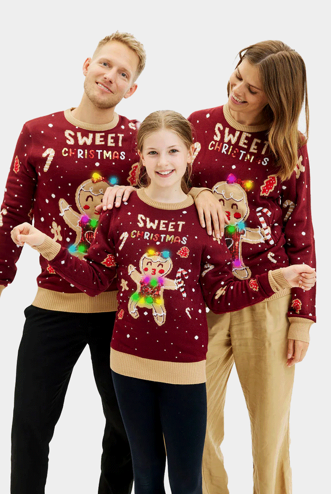 Ginger Cookie Pull de Noël pour Famille Lumineux LED Rouge