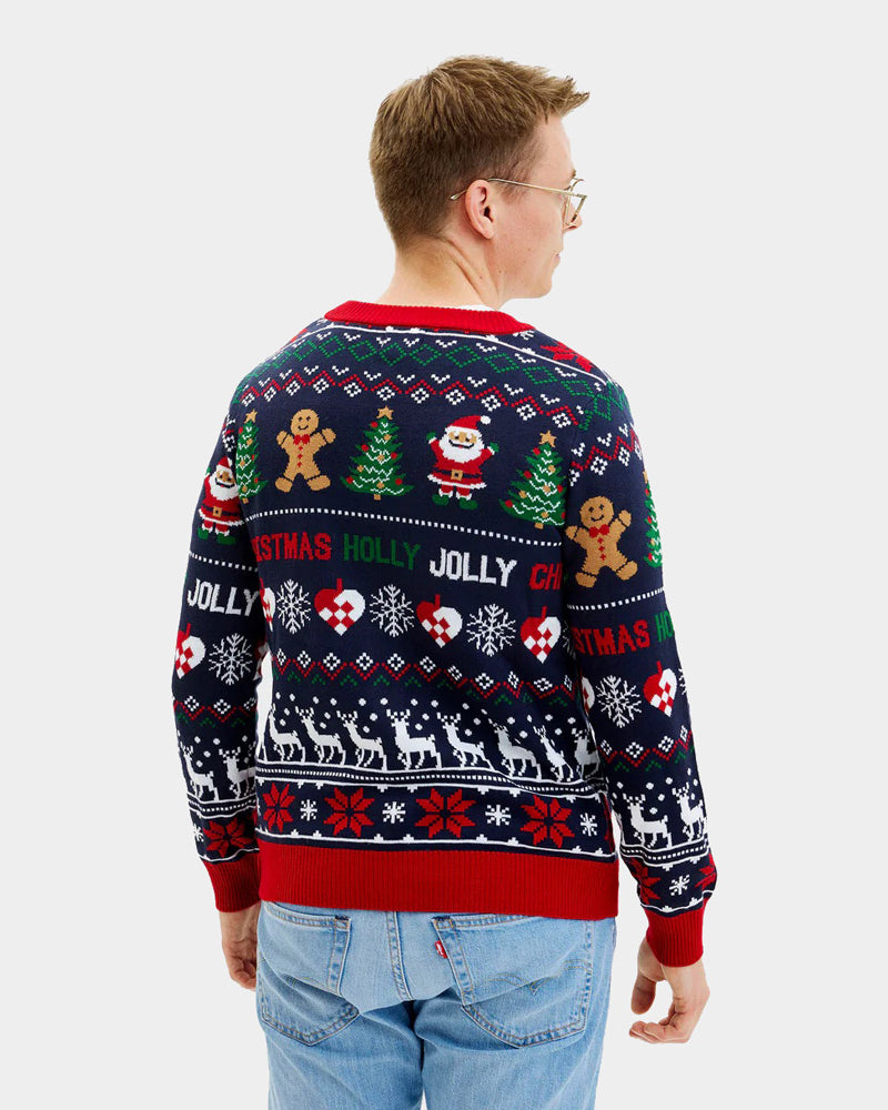 Pull de Noël Cardigan Bleu et Rouge pour Homme